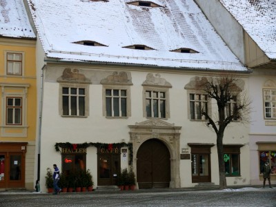 HermannstadtGrosser Ring Haller-Haus.Torbogen mit dem Haller-Wappen. Frise mit Loewen aus dem Haller-Wappen.Photo Dan Danila.jpg