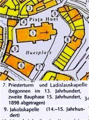 Hermannstadt. Ausschnitt Fabini-Plan. Huet-Platz mit d. St. Ladislaus Kapelle und d. St. Jakobus Kapelle.jpg