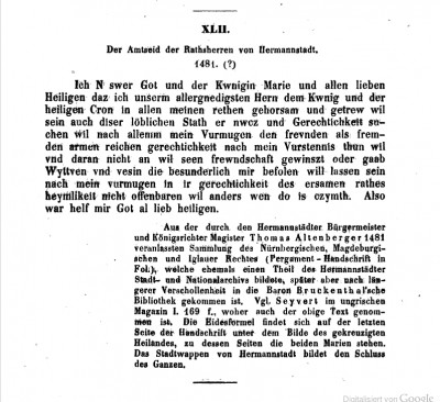 Der Amtseid der Ratsherren  von Hermannstadt.cca1481-Altemberger Codex-in-Fr. Mueller-Deutsche Sprachdenkmaeler aus 7buergen-1864-S.95.jpg