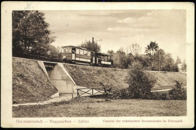 Nagyszeben; Viadukt der elektrischen Strassenbahn im Erlenpark - Kpeslapok - Hungaricana 2015-10-19 21-58-24.jpg