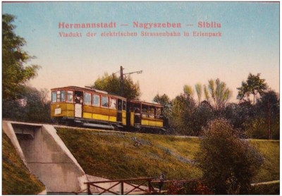 Hermannstadt-Nagyszeben-Sibiiu Viadukt der elektrischen Strassenbahn in Erlenpark.jpg